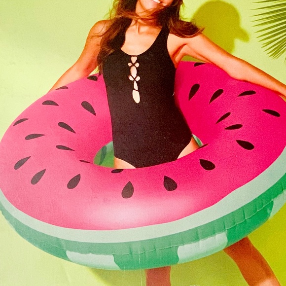 Giant Seeded Watermelon Inflatable Ring Float | Pink Pool Ring by Sun Squad - Picture 1 of 3